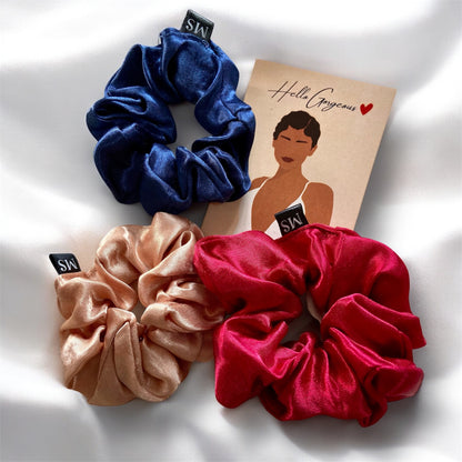 PURE Mulberry Silk Scrunchies for Hair- Set of 3 in Multi Shades