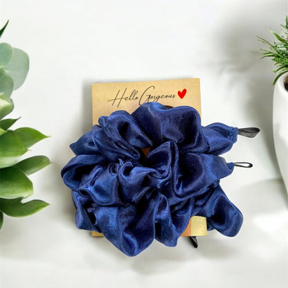 PURE Mulberry Silk Scrunchies for Hair- Set of 3 in Blue Shade